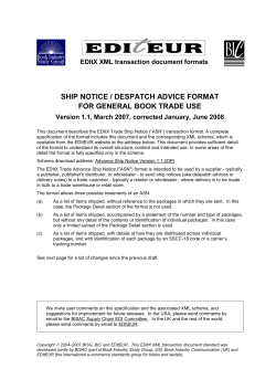 SHIP NOTICE / DESPATCH ADVICE FORMAT FOR GENERAL BOOK TRADE USE