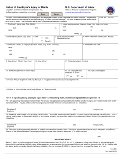 U.S. Department of Labor Notice of Employee's Injury or Death