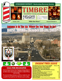 TIMBRE BOISE. IDAHO - October 18-19, 2013 INSIDE THIS ISSUE