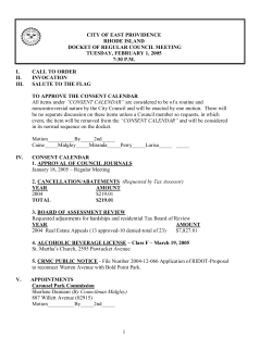 CITY OF EAST PROVIDENCE  RHODE ISLAND  DOCKET OF REGULAR COUNCIL MEETING  TUESDAY, FEBRUARY 1, 2005 