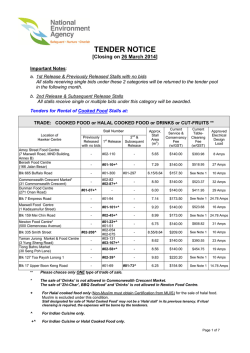 TENDER NOTICE  [Closing on 26 March 2014]