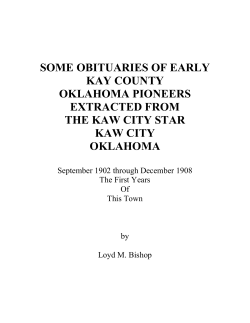 SOME OBITUARIES OF EARLY KAY COUNTY OKLAHOMA PIONEERS EXTRACTED FROM