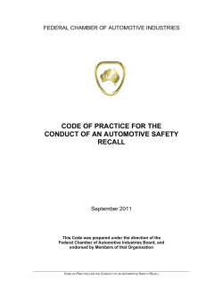 CODE OF PRACTICE FOR THE CONDUCT OF AN AUTOMOTIVE SAFETY RECALL
