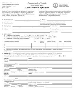 Application for Employment Commonwealth of Virginia