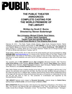 THE PUBLIC THEATER ANNOUNCES COMPLETE CASTING FOR THE WORLD PREMIERE OF