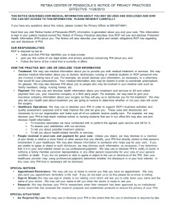 &rsquo;S  NOTICE OF PRIVACY  PRACTICES RETINA CENTER OF PENSACOLA