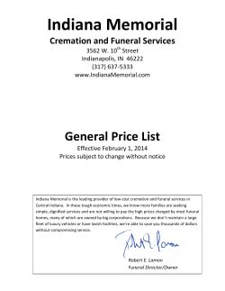 Indiana Memorial General Price List Cremation and Funeral Services