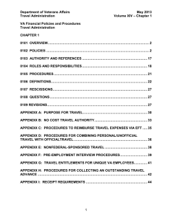 Department of Veterans Affairs May 2013 Travel Administration Volume XIV – Chapter 1