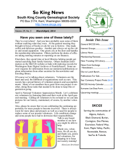 So King News Inside This Issue South King County Genealogical Society