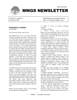 MMGS NEWSLETTER Volume 23, Number 2 Mid-Michigan Genealogical Society December 2009