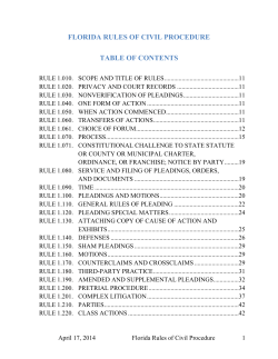 FLORIDA RULES OF CIVIL PROCEDURE TABLE OF CONTENTS