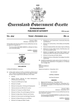 Queensland Government Gazette Extraordinary PUBLISHED BY AUTHORITY Vol. 364]