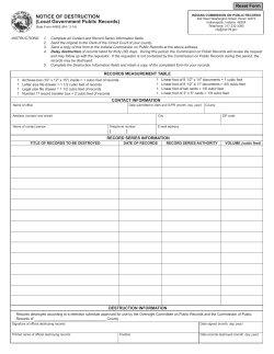 NOTICE OF DESTRUCTION (Local Government Public Records) Reset Form