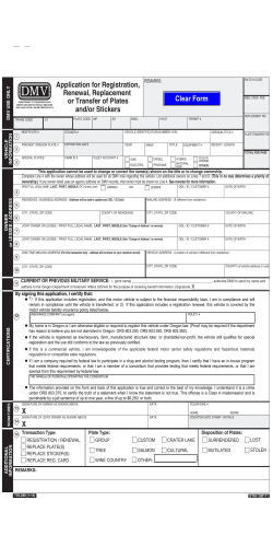 Application for Registration, Renewal, Replacement or Transfer of Plates and/or Stickers