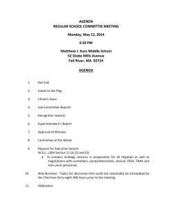 AGENDA REGULAR SCHOOL COMMITTEE MEETING Monday, May 12, 2014 6:30 PM