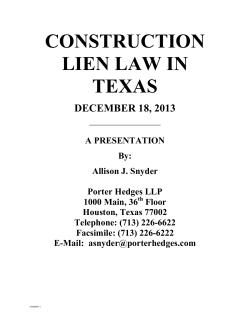 CONSTRUCTION LIEN LAW IN TEXAS DECEMBER 18, 2013