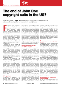 F The end of John Doe copyright suits in the US?