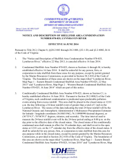 NOTICE AND DESCRIPTION OF SHELLFISH AREA CONDEMNATION NUMBER 070-025, LYNNHAVEN RIVER