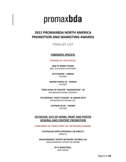 2012 PROMAXBDA NORTH AMERICA PROMOTION AND MARKETING AWARDS FINALIST LIST CINEMATIC SPECIFIC