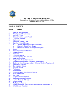 NATIONAL SCIENCE FOUNDATION (NSF) International Research Terms and Conditions (IRTC)