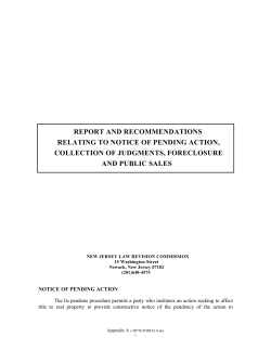 REPORT AND RECOMMENDATIONS RELATING TO NOTICE OF PENDING ACTION, AND PUBLIC SALES