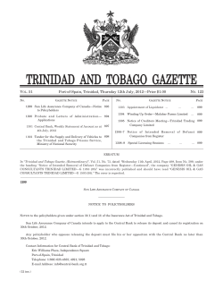 TTRRIINNIIDDAADD    AANNDD    TTOOBBAAGGOO  ... V . 51 Port-of-Spain, Trinidad, Thursday 12th July, 2012–Price $1.00