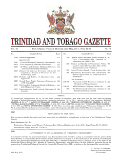 V . 52 Port-of-Spain, Trinidad, Thursday 23rd May, 2013–Price $1.00 N