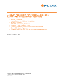ACCOUNT AGREEMENT FOR PERSONAL CHECKING, SAVINGS AND MONEY MARKET ACCOUNTS