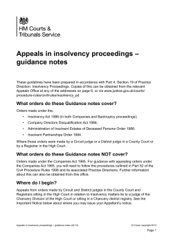 Appeals in insolvency proceedings – guidance notes