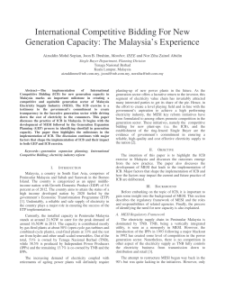 International Competitive Bidding For New Generation Capacity: The Malaysia’s Experience Member, IEEE