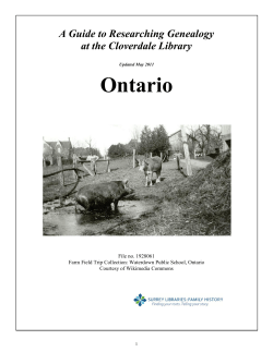 Ontario A Guide to Researching Genealogy at the Cloverdale Library