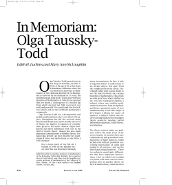 O In Memoriam: Olga Taussky- Todd