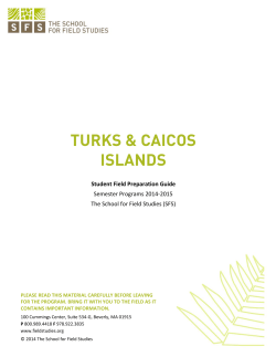 TURKS &amp; CAICOS ISLANDS  Student Field Preparation Guide