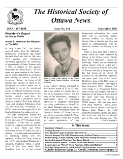 The Historical Society of Ottawa ews ISS) 1207-1838 Issue )o. 142