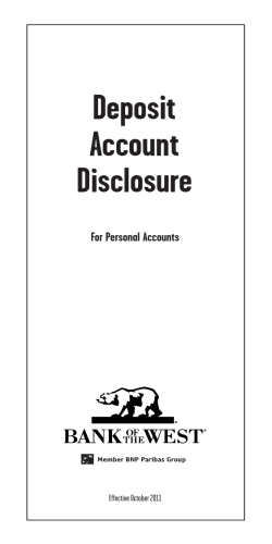 Deposit Account Disclosure For Personal Accounts