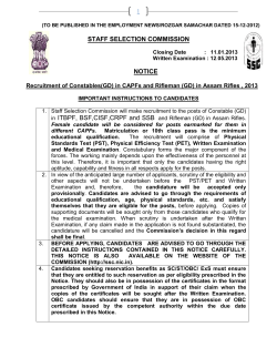 STAFF SELECTION COMMISSION NOTICE ITBPF, BSF,CISF,CRPF and SSB