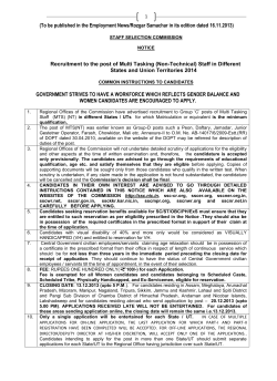(To be published in the Employment News/Rozgar Samachar in its...  Recruitment to the post of Multi Tasking (Non-Technical) Staff in...