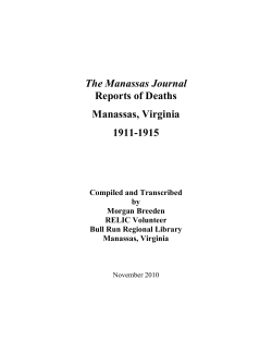 The Manassas Journal Reports of Deaths Manassas, Virginia 1911-1915