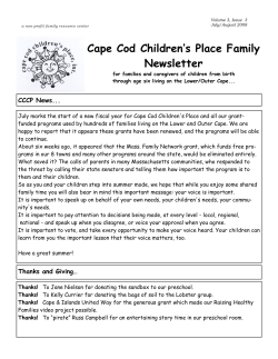 Cape Cod Children‛s Place Family Newsletter CCCP News...