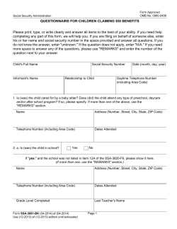 QUESTIONNAIRE FOR CHILDREN CLAIMING SSI BENEFITS