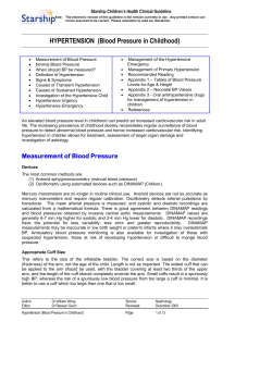 HYPERTENSION  (Blood Pressure in Childhood) Starship Children’s Health Clinical Guideline