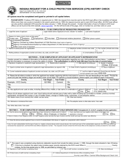 INDIANA REQUEST FOR A CHILD PROTECTION SERVICES (CPS) HISTORY CHECK  *