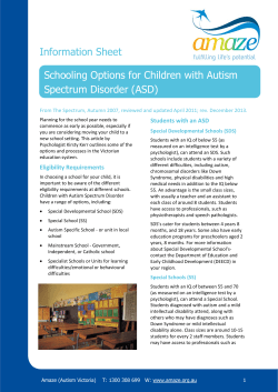 Information Sheet Schooling Options for Children with Autism Spectrum Disorder (ASD)