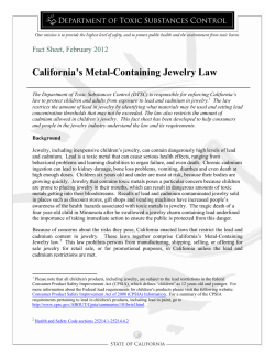 California’s Metal-Containing Jewelry Law  Fact Sheet, February 2012