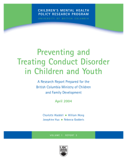 Preventing and Treating Conduct Disorder in Children and Youth