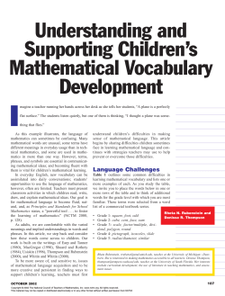 I Understanding and Supporting Children’s Mathematical Vocabulary