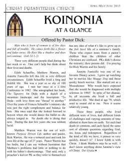 KOINONIA  AT A GLANCE Offered by Pastor Dick: