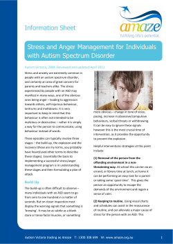 Information Sheet Stress and Anger Management for Individuals with Autism Spectrum Disorder ,