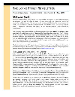 The Locke Family Newsletter Welcome Back!