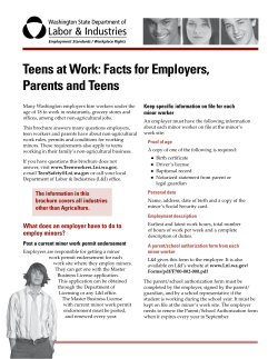 Teens at Work: Facts for Employers, Parents and Teens minor worker